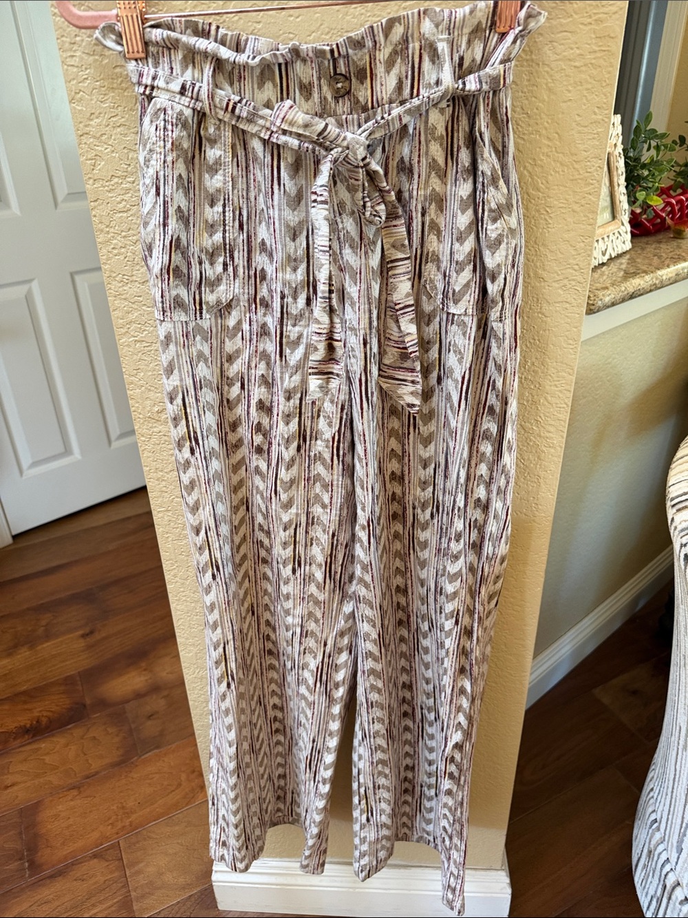 Rewash High-Waist  Wide-Leg Pants with geometric pattern Stripe